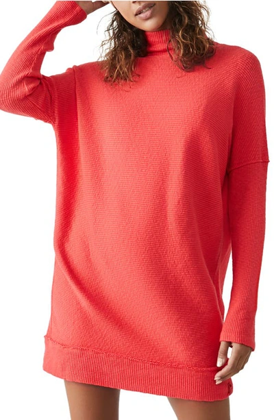 Free People Casey Rib Tunic Sweater In Fiery Red