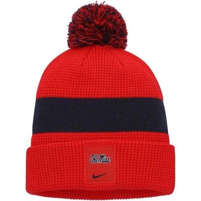 NIKE NIKE RED OLE MISS REBELS SIDELINE TEAM CUFFED KNIT HAT WITH POM