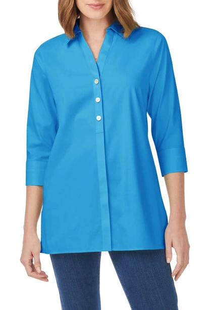 Foxcroft Pamela Stretch Button-up Tunic In Blue Breeze