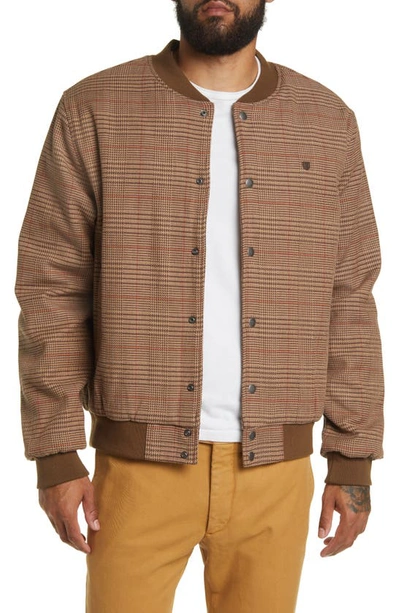 Brixton Dillinger Bomber Jacket In Brown Houndstooth