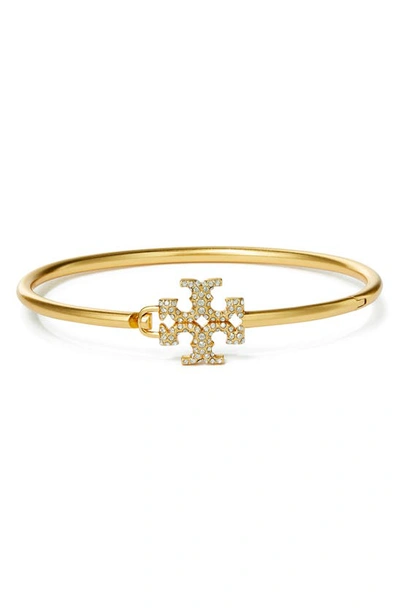 Tory Burch Eleanor Pave Hinged Cuff Bracelet In Tory Gold/crystal