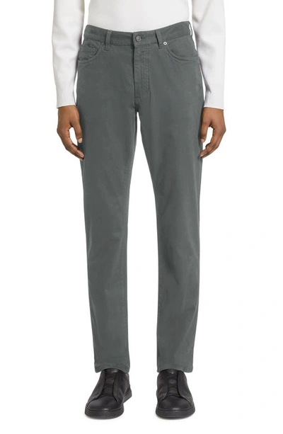 Zegna City Fit Stretch Cotton Trousers In Grey