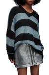 Allsaints Lou Sparkle Striped Knitted Jumper In Fossil Grey/ Black