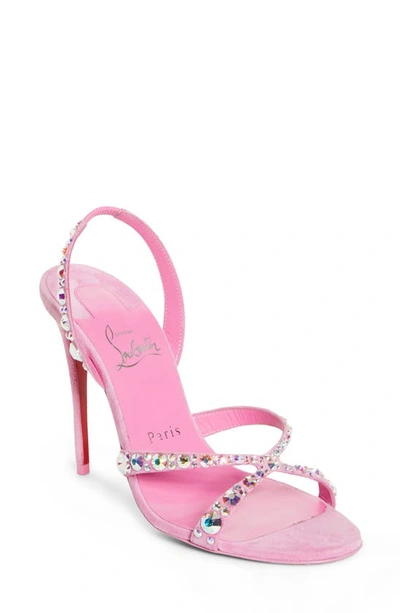 Christian Louboutin Emilie 100 Crystal-embellished Suede Slingback Sandals In Pink