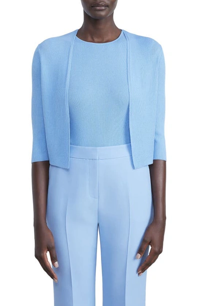 Lafayette 148 Open Front Crop Cardigan In Cool Blue