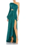 Ieena For Mac Duggal Sequin Cutout One-shoulder Gown In Teal