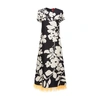 La Doublej Floral-print Silk Swing Dress With Feather Trim In Winter_jasmine