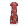 La Doublej Flower-print Maxi Swing Dress W/ Feather Trim In Ortensia Bordeaux