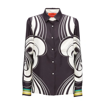 La Doublej Boy Placee Button-down Silk Shirt In Rainbow Swirl B W Placee