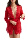 Oh La La Cheri Plus Size Eyelash Lace 2pc Lingerie Set, Robe With Satin Sash And G-string In Red