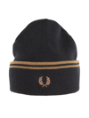 Fred Perry Twin Tipped Ribbed Beanie Hat Black In Black Shaded Stone
