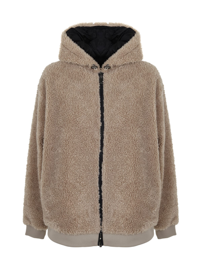 Emporio Armani Hooded Bomber Jacket In Stone