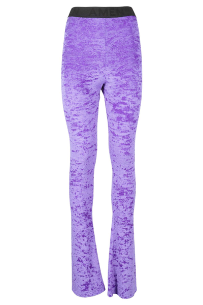 Amen Waistband-logo Skinny Trousers In Purple