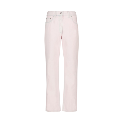 Prada Logo Plaque Stonewashed Jeans In Pink