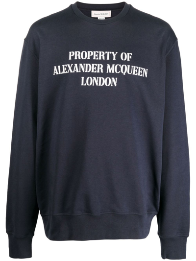 Alexander Mcqueen Printed Crewneck Sweatshirt In Azul