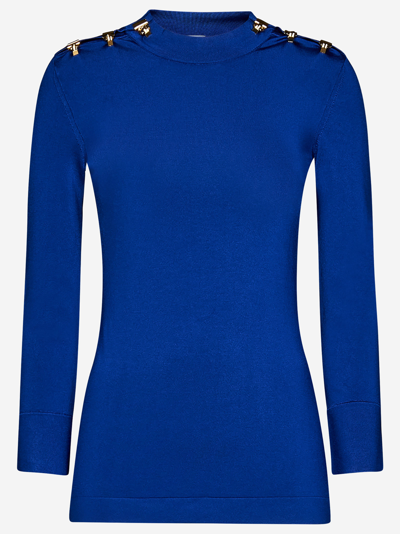 Saint Laurent Viscose Knit Sweater W/ Hook Details In Blue