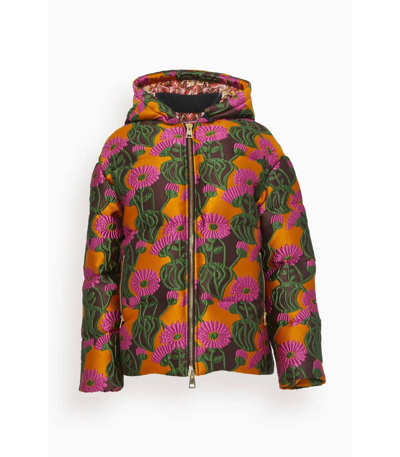 La Doublej Precious Floral-embroidered Quilted Woven Down Jacket In Multi
