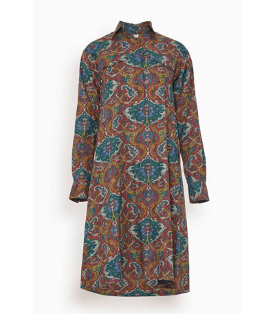 Ann Mashburn Western Volume Dress In Rust/airforce Blue Multi Tapestry Print