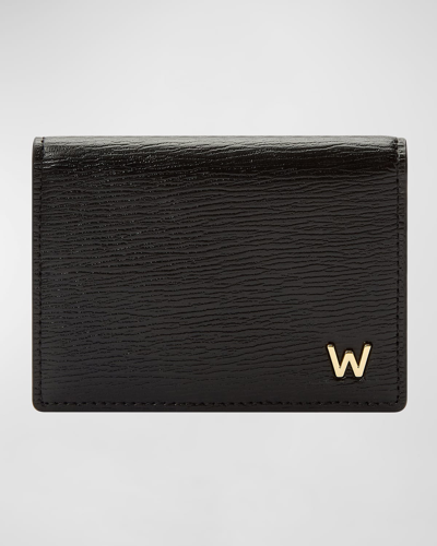 Wolf Men's W-plaqué Recycled Leather Bifold Card Case In Black