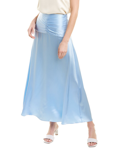 Arias Ruched Silk Maxi Skirt In Blue