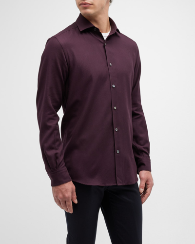 Zegna Cotton & Cashmere Button-up Shirt In Dk Pnk Sld