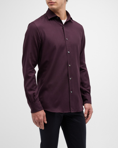 Zegna Men's Cotton-cashmere Sport Shirt In Dk Pnk Sld