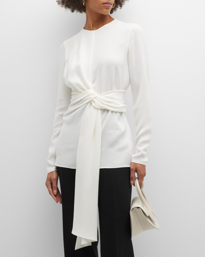 Lafayette 148 Long-sleeve Draped Blouse In Cloud