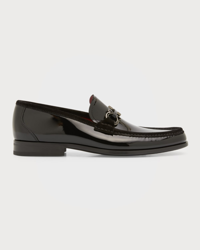 Ferragamo Men's Grandioso-2 Patent Leather Gancini Loafers In Black