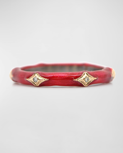 Armenta Red Enamel Stack Band W/ Diamonds In Strawberry