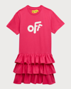 OFF-WHITE GIRL'S LOGO-PRINT RUFFLE TRIM DRESS