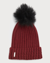 Gorski Knit Ribbed Beanie With Toscana Lamb Pom In Red / Black