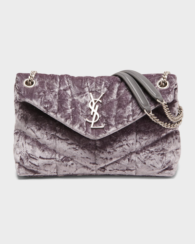 Saint Laurent Loulou Small Ysl Puffer Velvet Shoulder Bag In Iron Grey