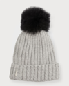 Gorski Knit Ribbed Beanie With Toscana Lamb Pom In Light Gray Black