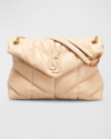 Saint Laurent Loulou Puffer Medium Ysl Flap Shoulder Bag In Natural