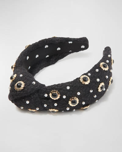Lele Sadoughi Eva Cabochon & Imitation Pearl Knotted Headband In Black