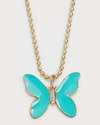 SYDNEY EVAN 14K ENAMEL BUTTERFLY PENDANT ON HEAVY BOLITA CHAIN NECKLACE