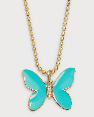Sydney Evan 14k Enamel Butterfly Pendant On Heavy Bolita Chain Necklace In Gold