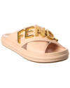 Fendi Leather Criss-cross Logo Slides In Pink