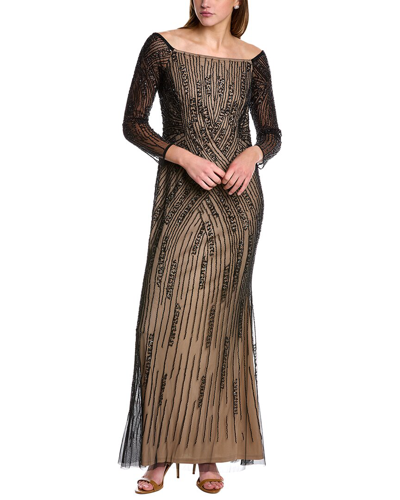 Adrianna Papell Beaded Off-the-shoulder Gown In Black