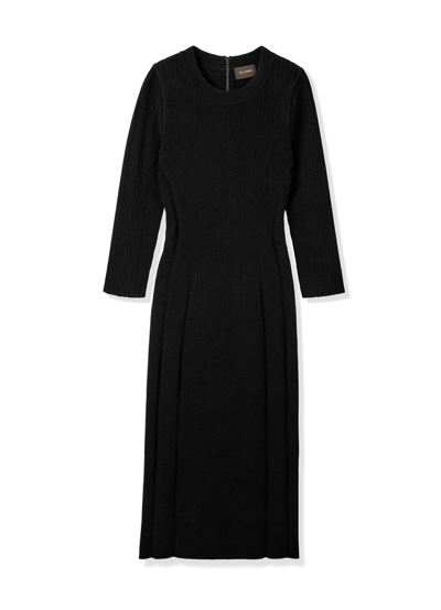 St John Mixed Rib Knit 3/4-sleeve Midi Sweater Dress In Black