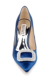 Badgley Mischka Carrie Crystal Pilgrim Satin Pumps In Royal Blue