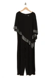 Sl Fashions Foil Trim Asymmetric Popover Jumpsuit In Black