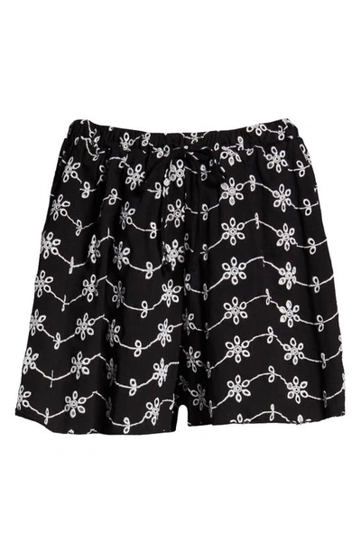 Asos Design Broderie Flippy Short In Black And White Embroidery In Multi