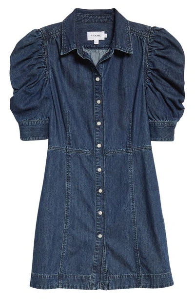 Frame Gillian Ruched Denim Mini Shirt Dress In Grapewood