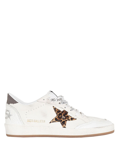 Golden Goose Ball Star Nappa Upper Golden Leopard Horsy Star Crack Leather Spur Canvas Heel