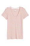 Nordstrom Everyday V-neck T-shirt In Pink Dawn- Whte Charm Stripe