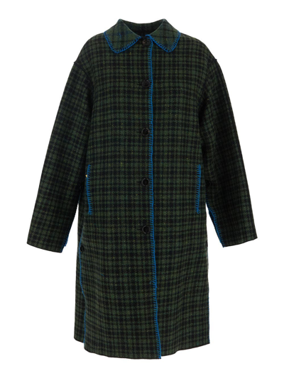 Marni Double Face Check Wool Coat In Green