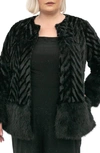 Nina Leonard Chevron Faux Fur Bolero In Black