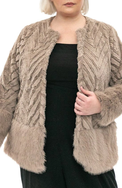 Nina Leonard Chevron Faux Fur Bolero In Mink
