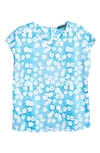 Halogen Cap Sleeve Satin Blouse In Blue- White Sun Dye Blooms